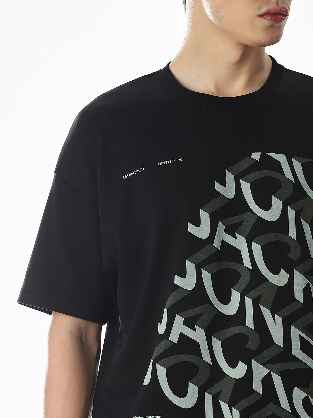 Black Abstract Print Oversized T-shirt