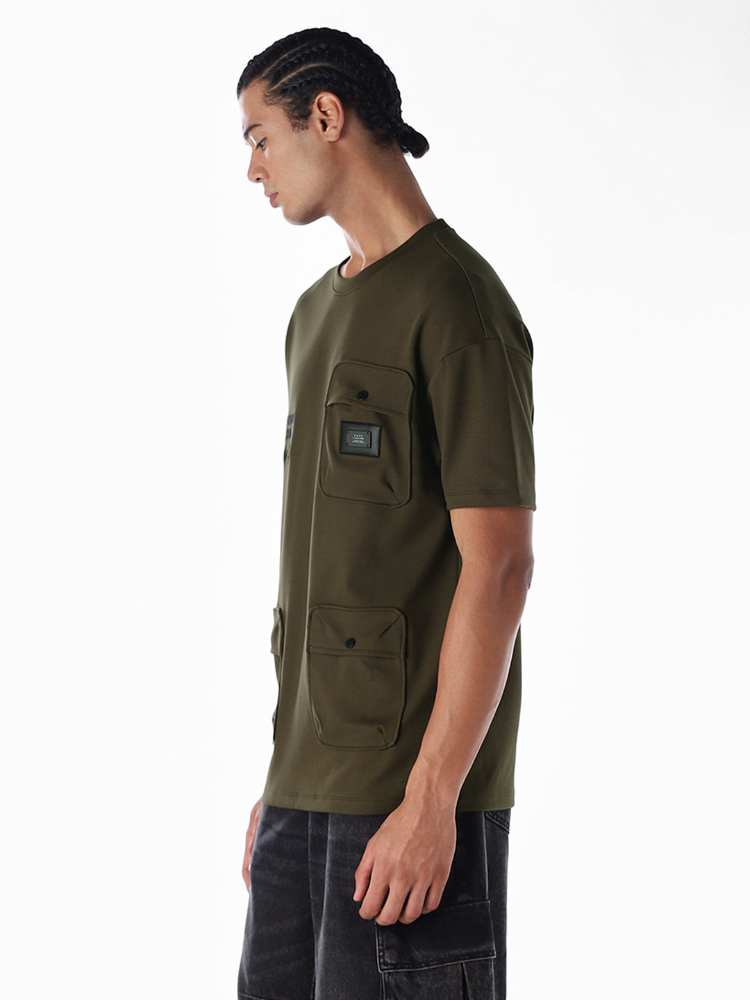 Dark Olive Patch Pocket Oversized T-shirt