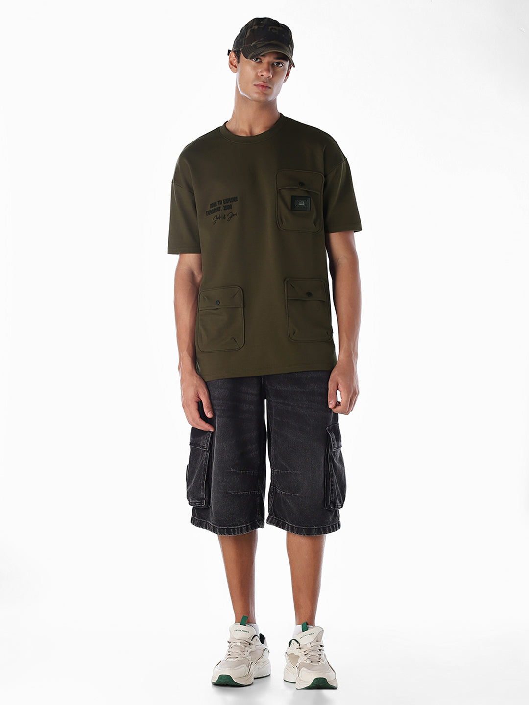 Dark Olive Patch Pocket Oversized T-shirt