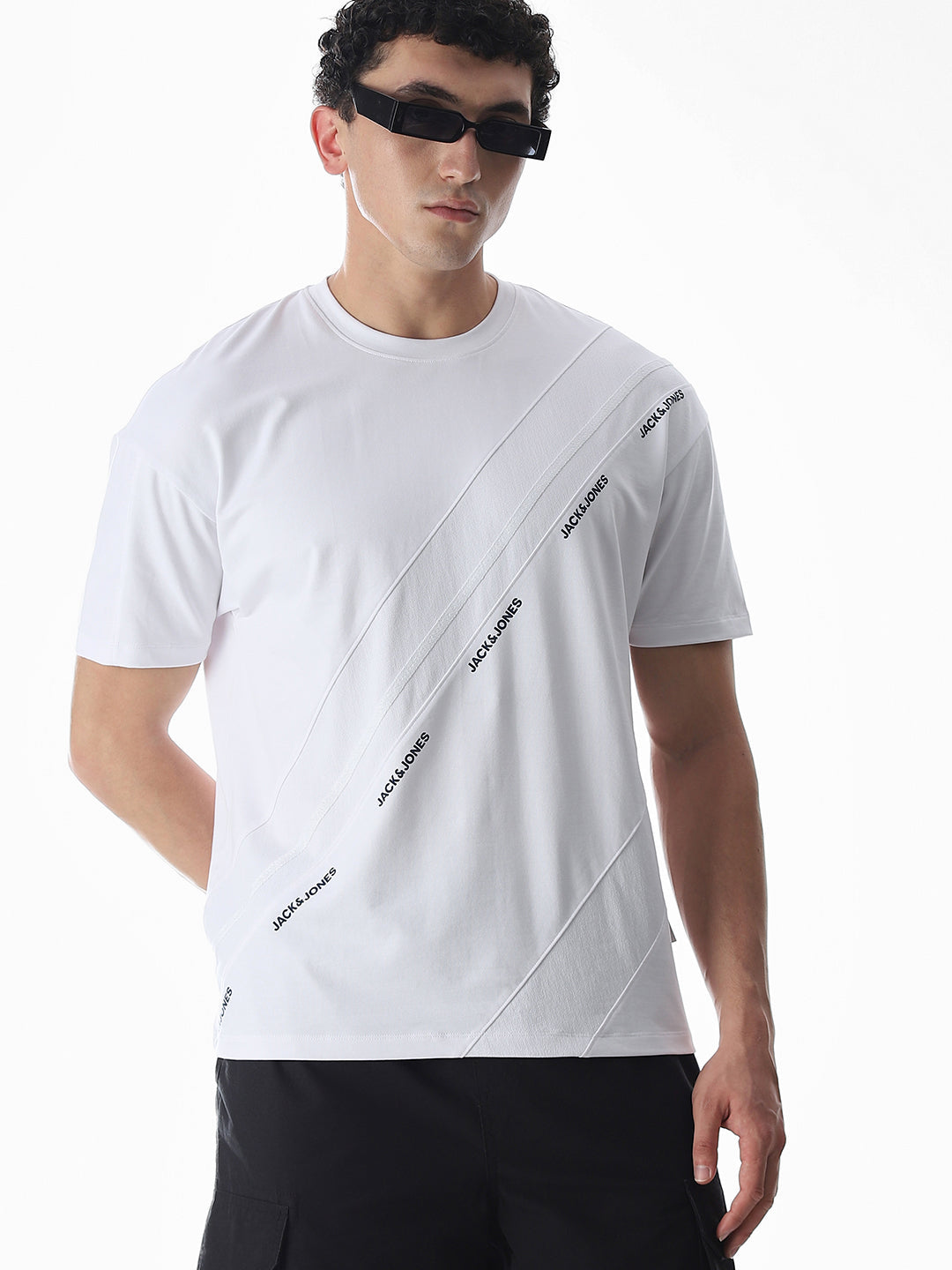 White Logo Print Oversized T-shirt - M