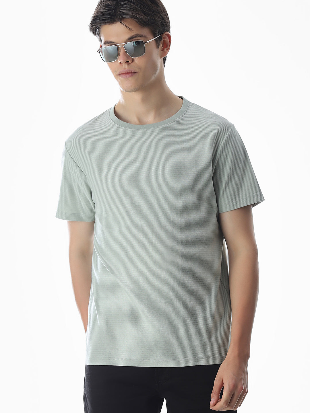 Green Cotton Jacquard T-shirt - S