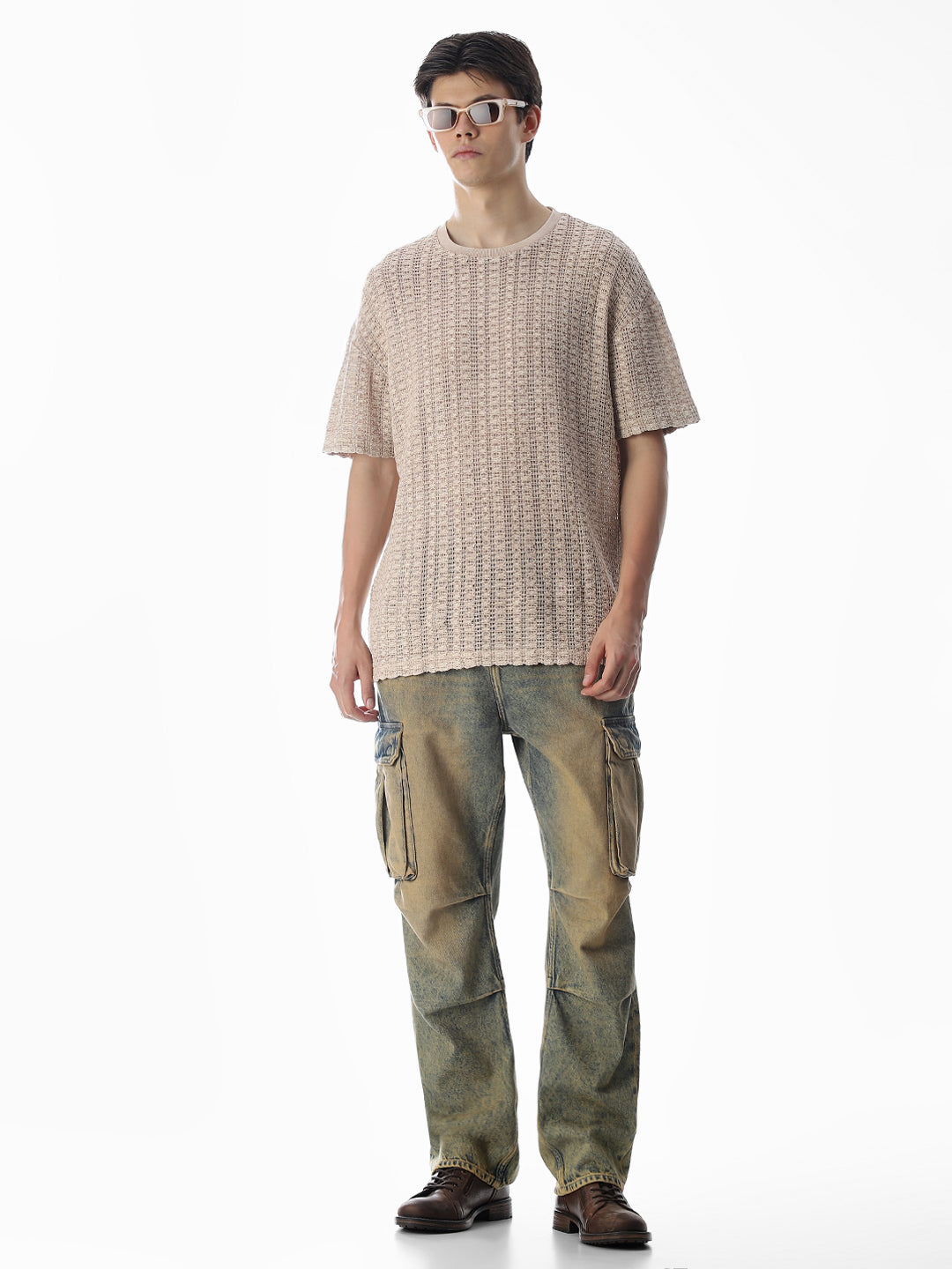 Beige Jacquard Boxy Fit T-shirt