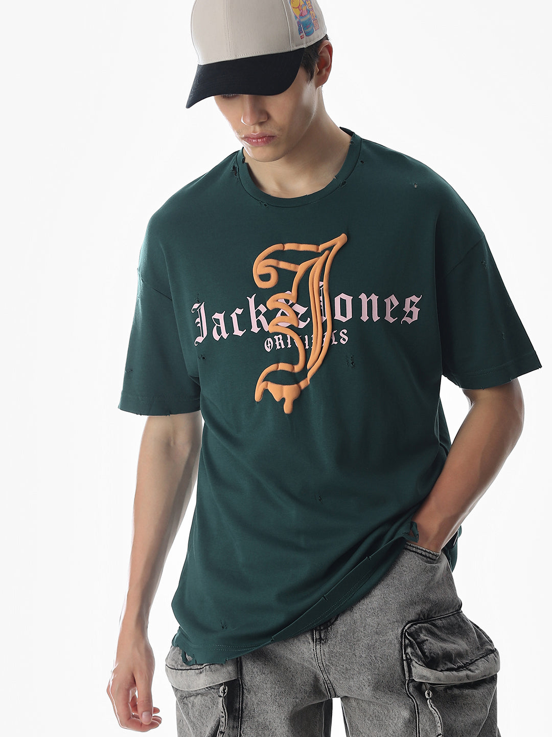 Green Logo Print Boxy Fit T-shirt - S