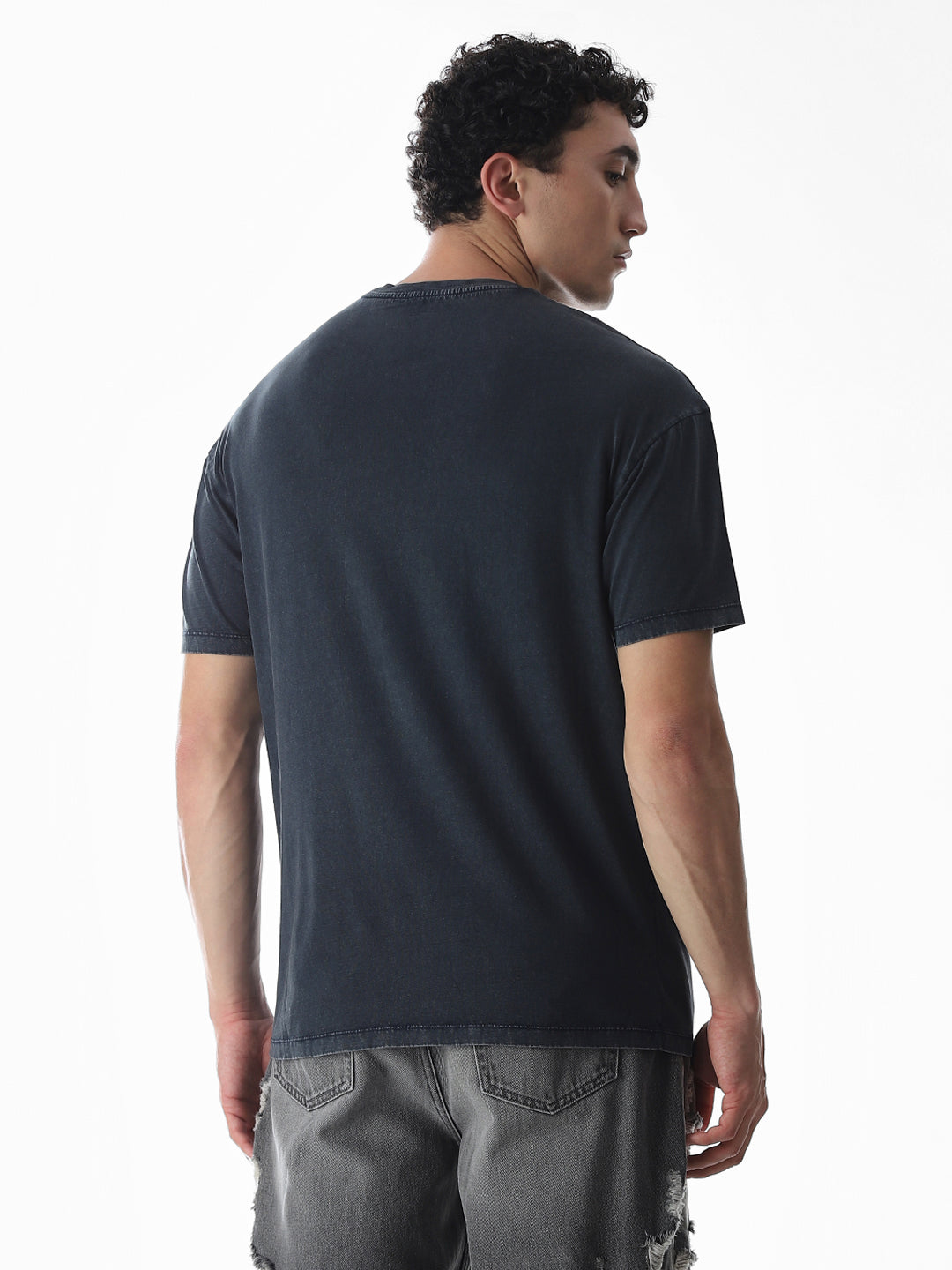 Blue Chain Detail Cotton T-shirt