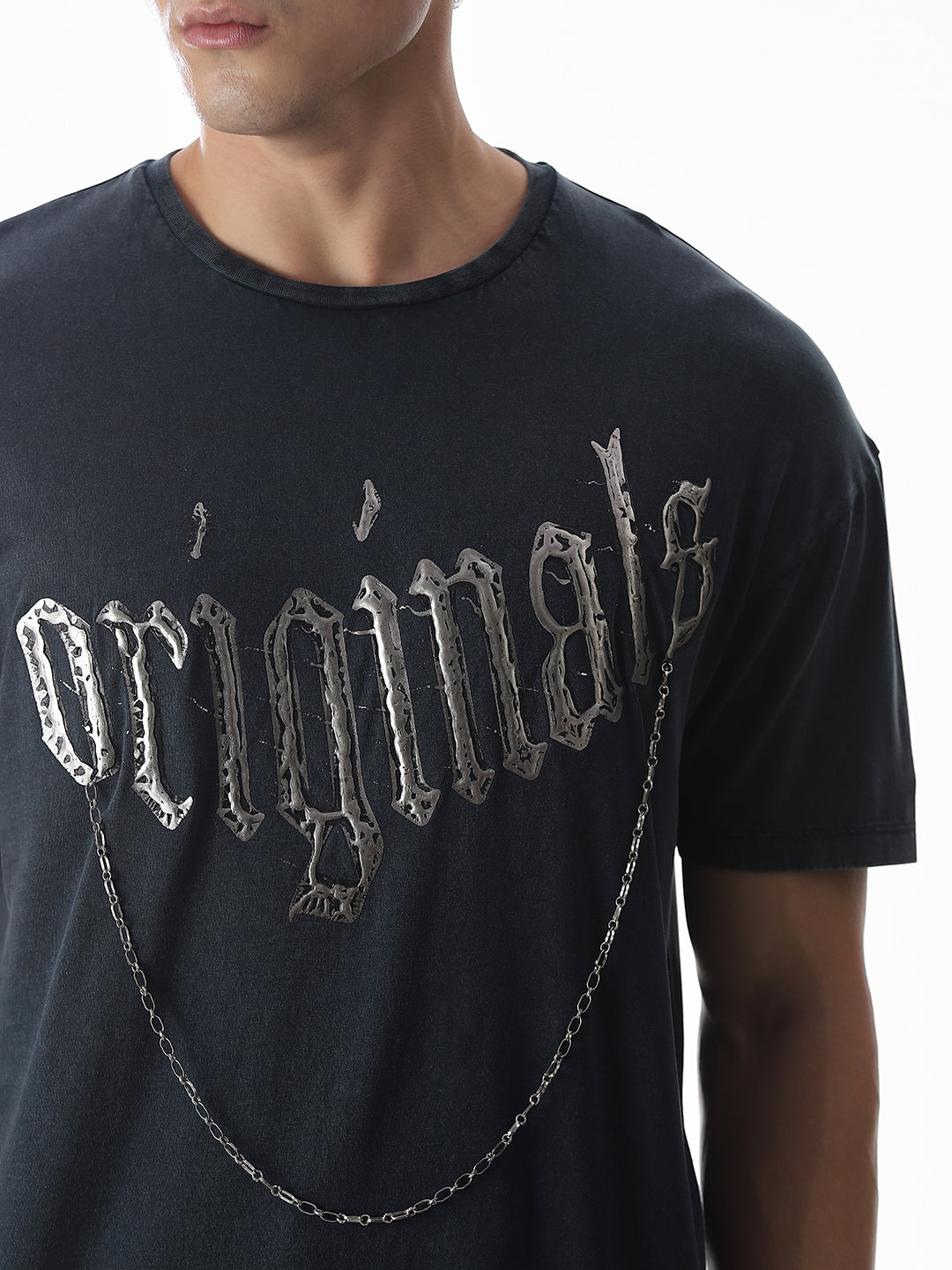 Blue Chain Detail Cotton T-shirt