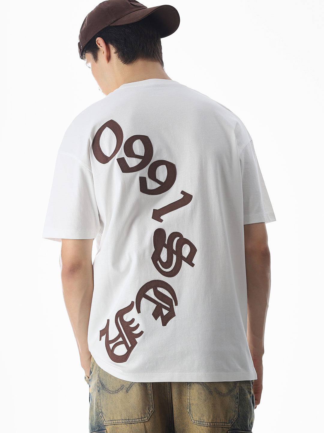 White Applique Patchwork T-shirt - M