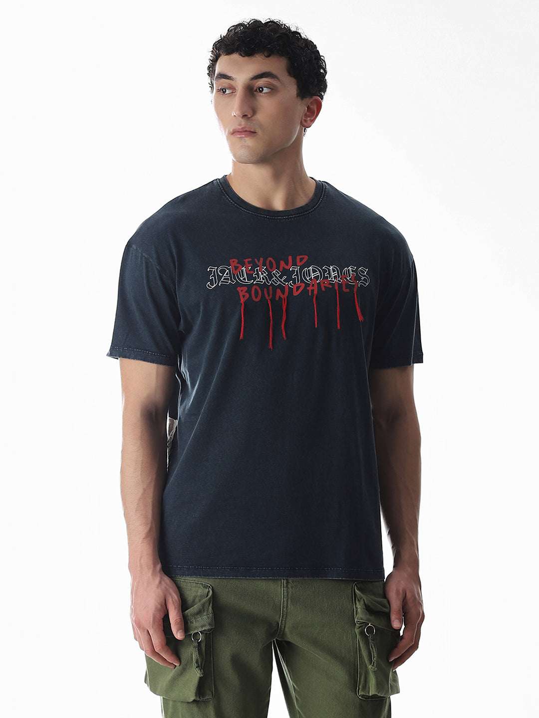 Blue Logo Text Boxy Fit T-shirt