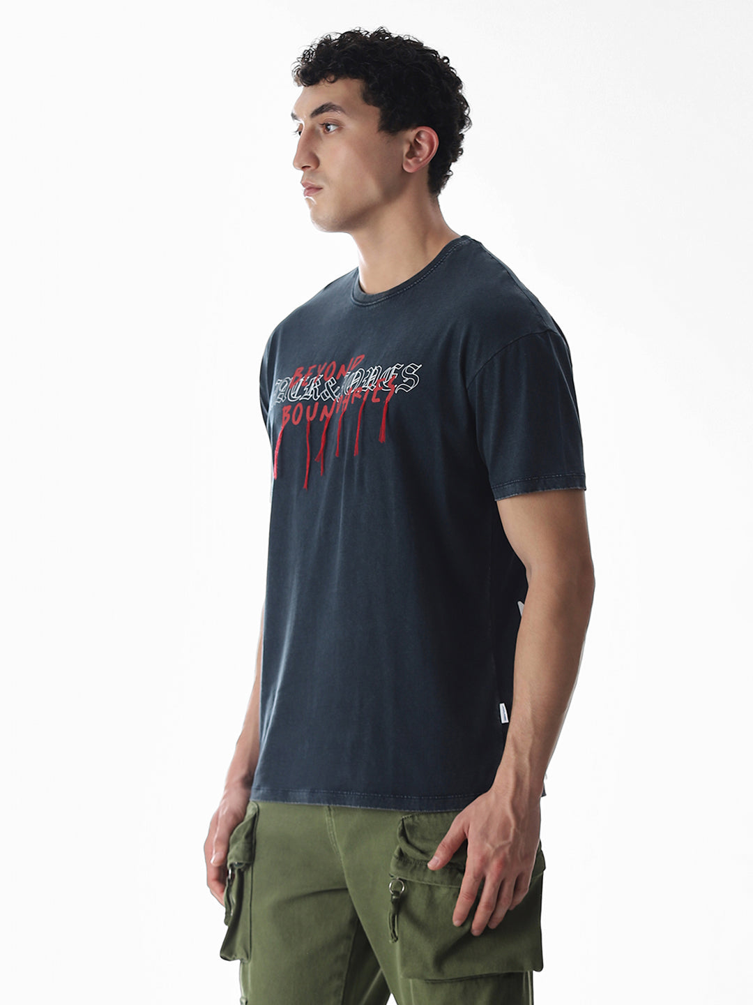 Blue Logo Text Boxy Fit T-shirt