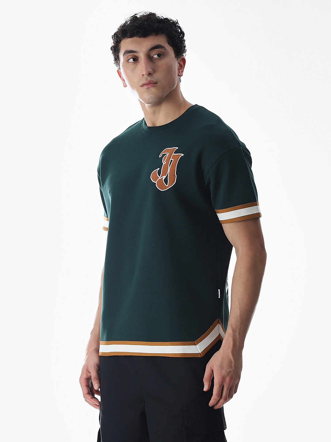 Buy Green Varsity Drop Shoulder T-shirt for Mens Online at