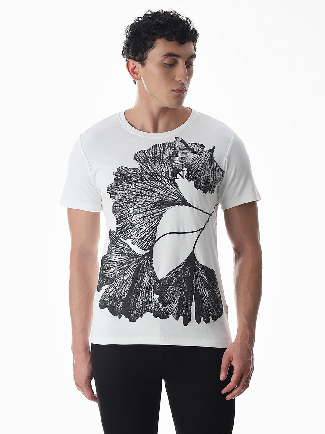 White Embroidered Print T-Shirt