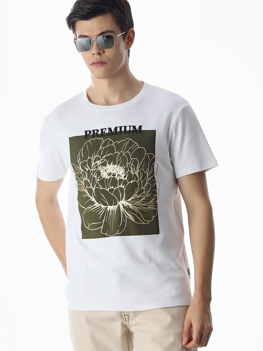 White Printed Crew Neck T-shirt