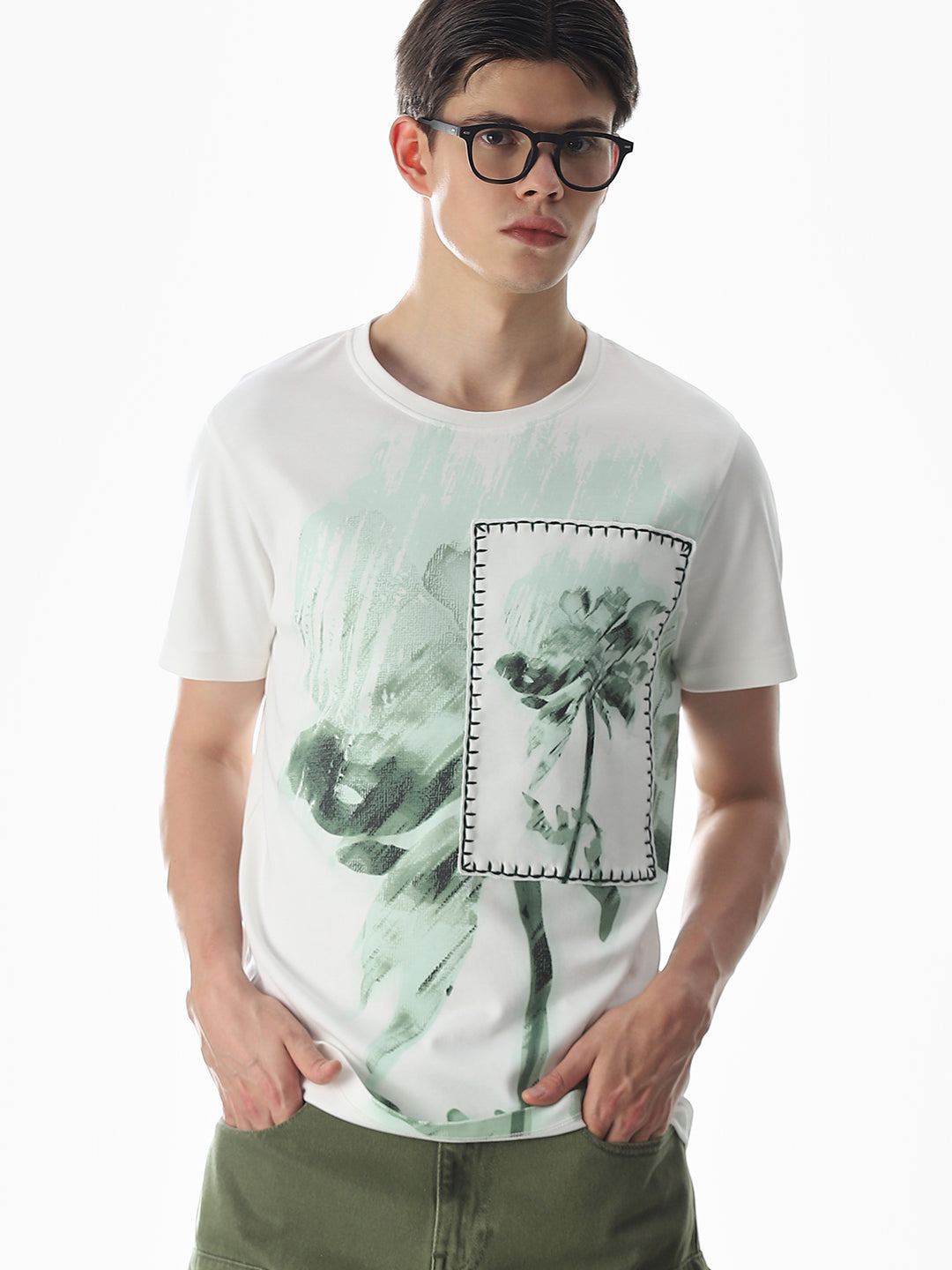 White Applique Patchwork T-Shirt - S
