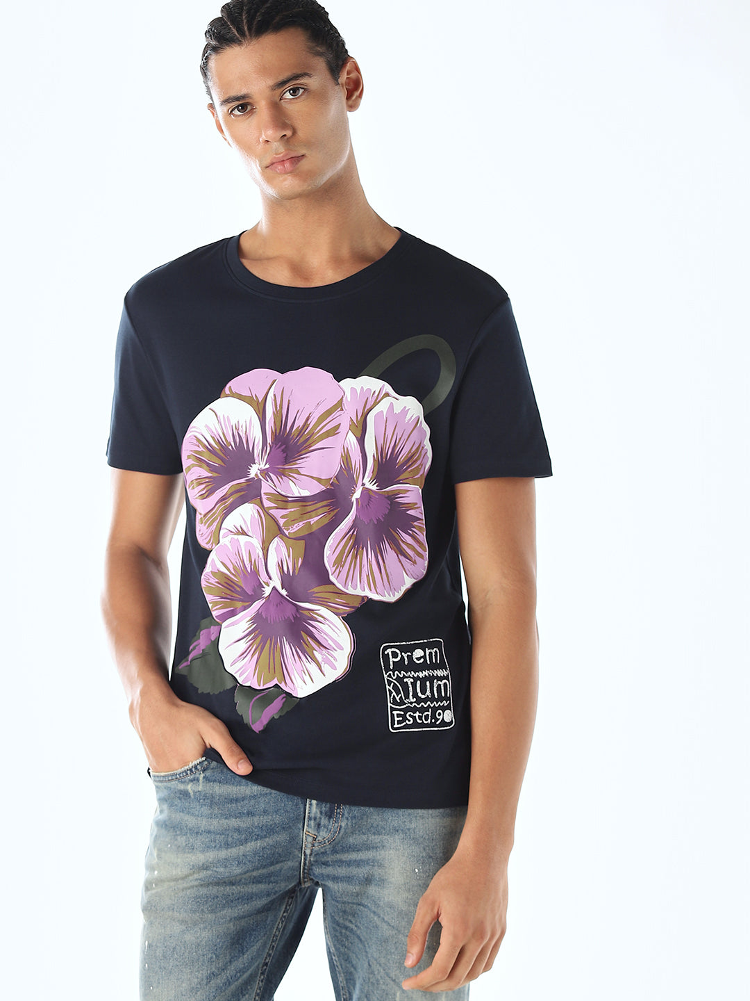 Navy Blue Printed T-shirt - S