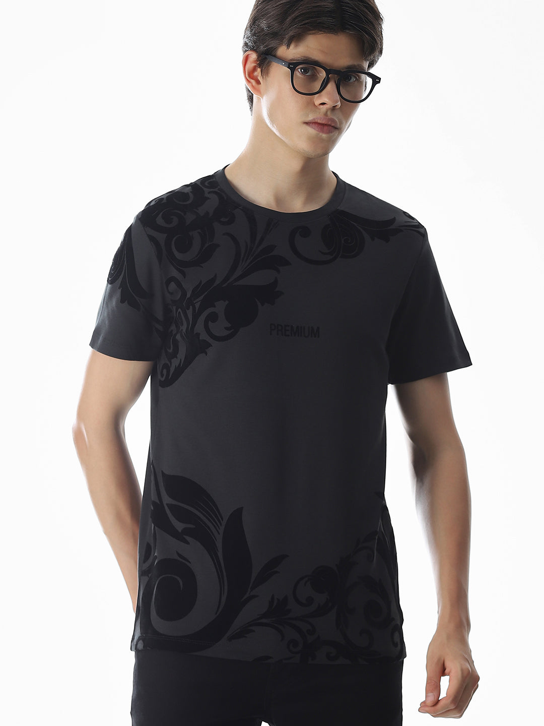 Black Printed Cotton T-shirt - S