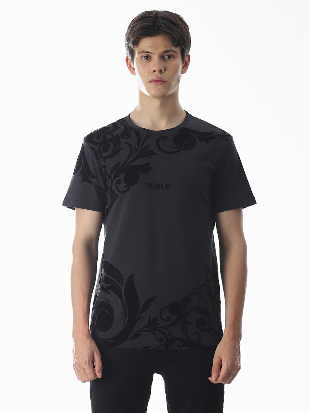 Black Printed Cotton T-shirt