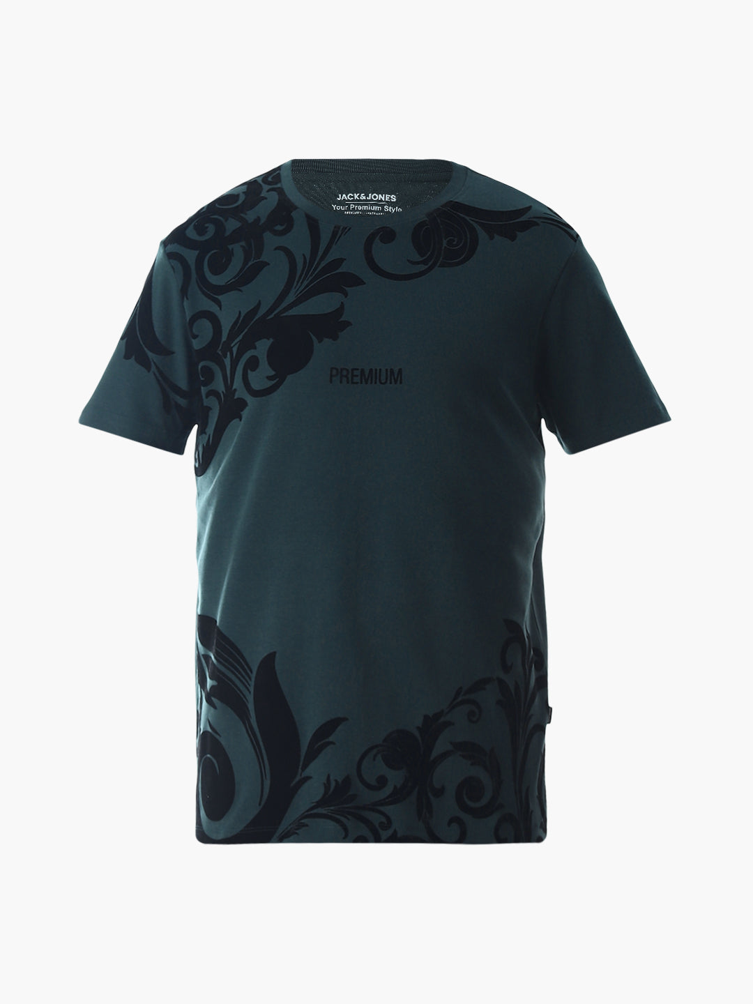 Dark Green Printed Cotton T-shirt