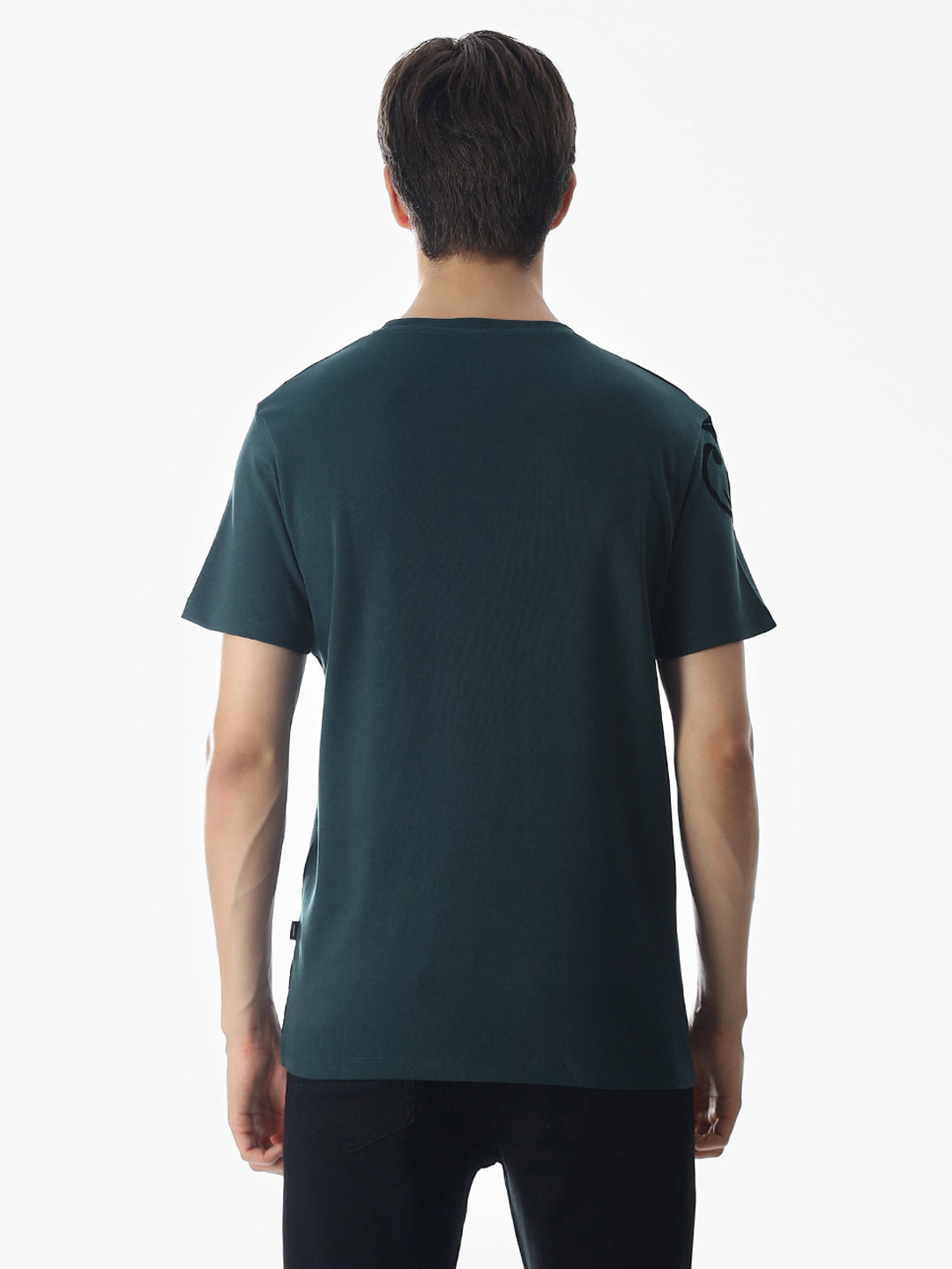 Dark Green Printed Cotton T-shirt