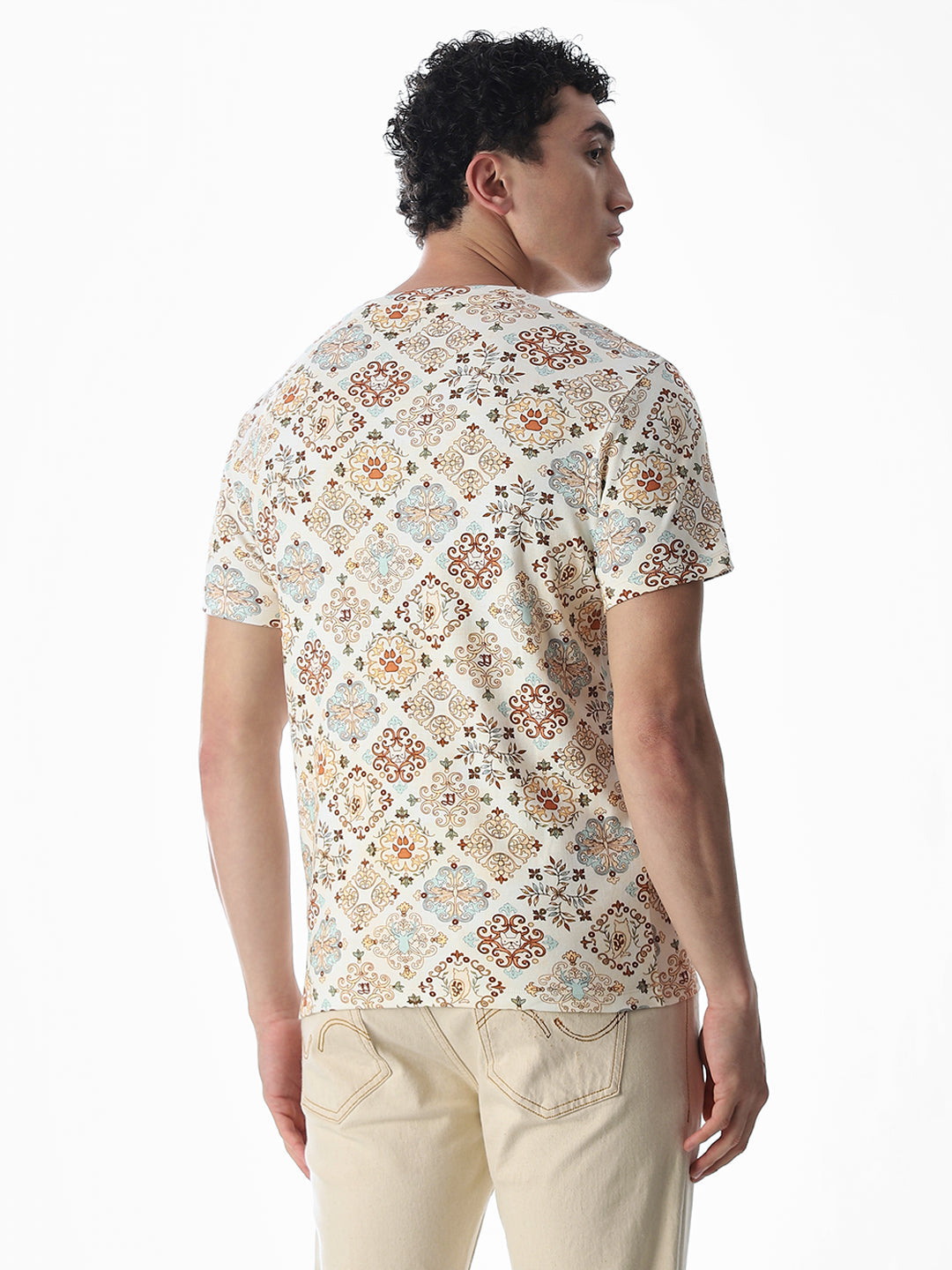 Printed Beige Cotton T-shirt