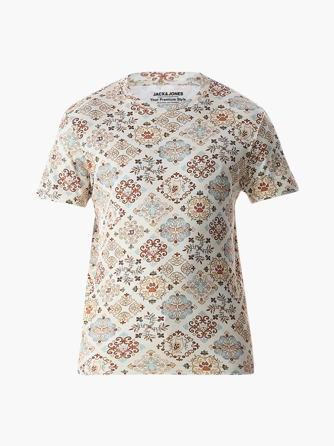 Printed Beige Cotton T-shirt