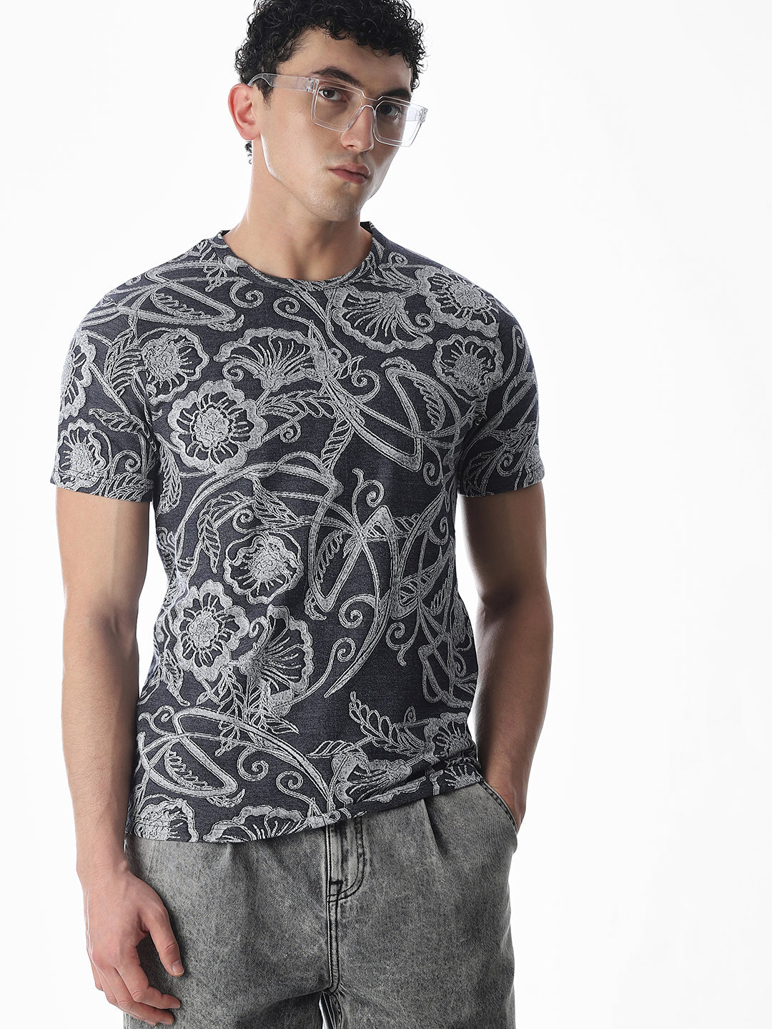 Jacquard Printed Cotton T-shirt - S