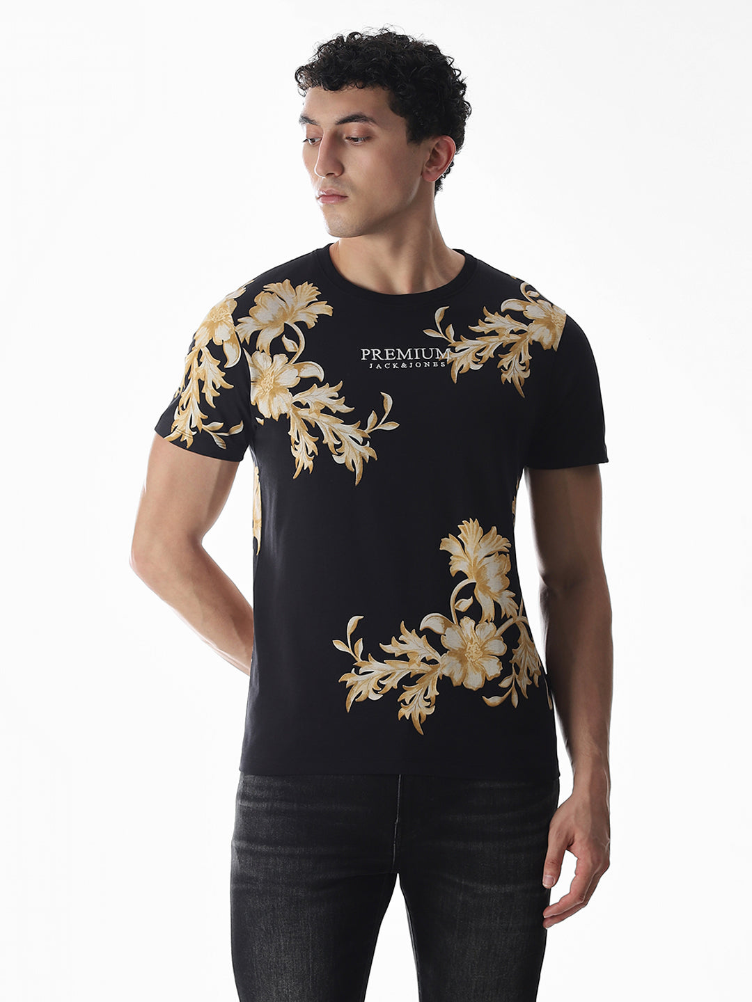 Buy Black Printed Cotton T-shirt for Mens Online at