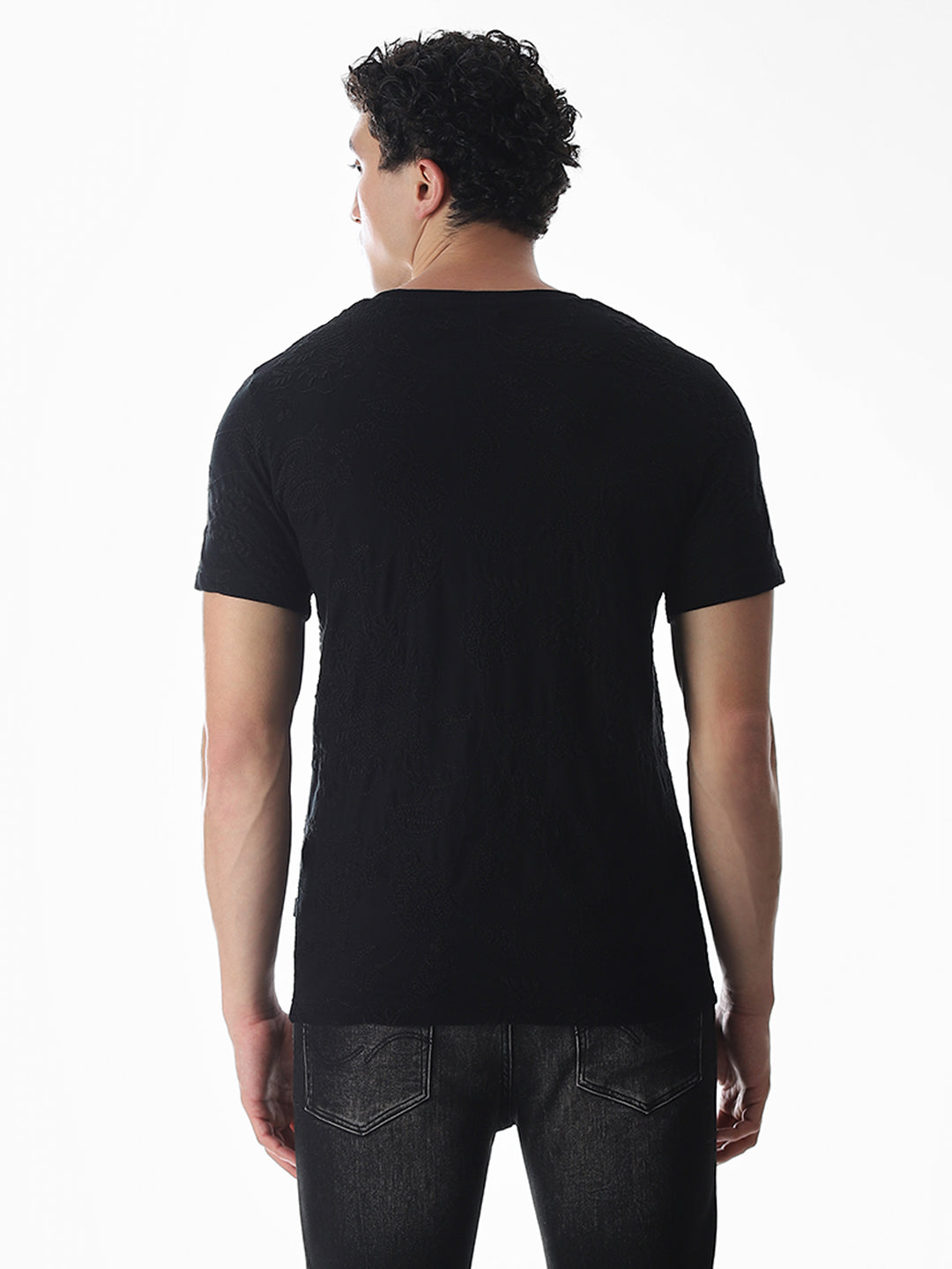 Black Embroidered Cotton T-shirt