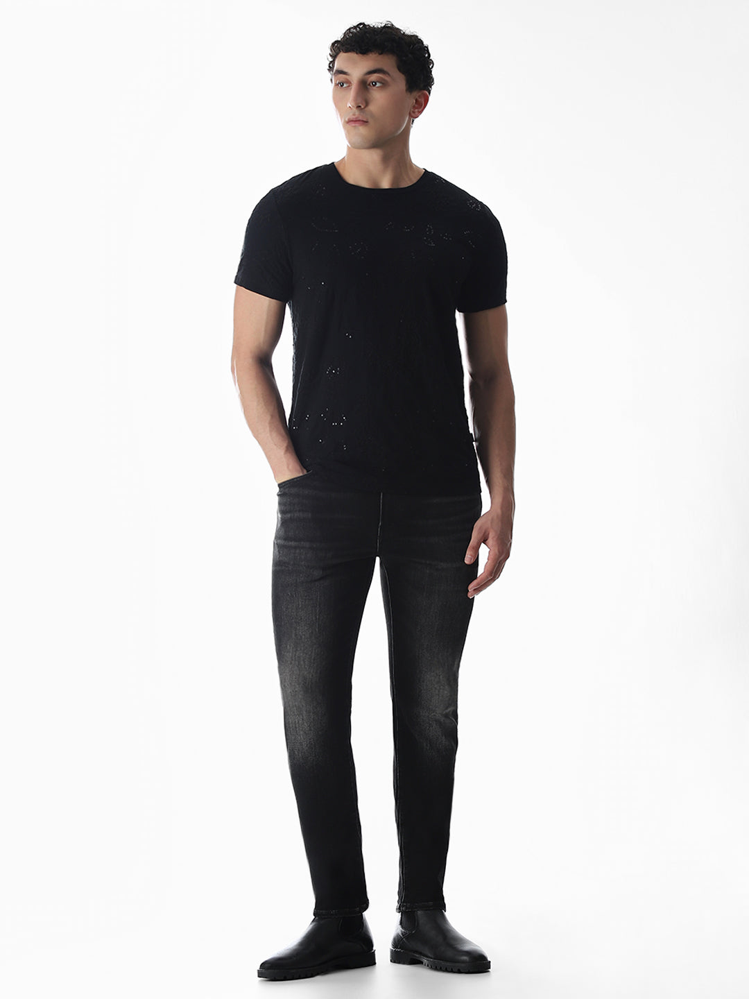 Black Embroidered Cotton T-shirt