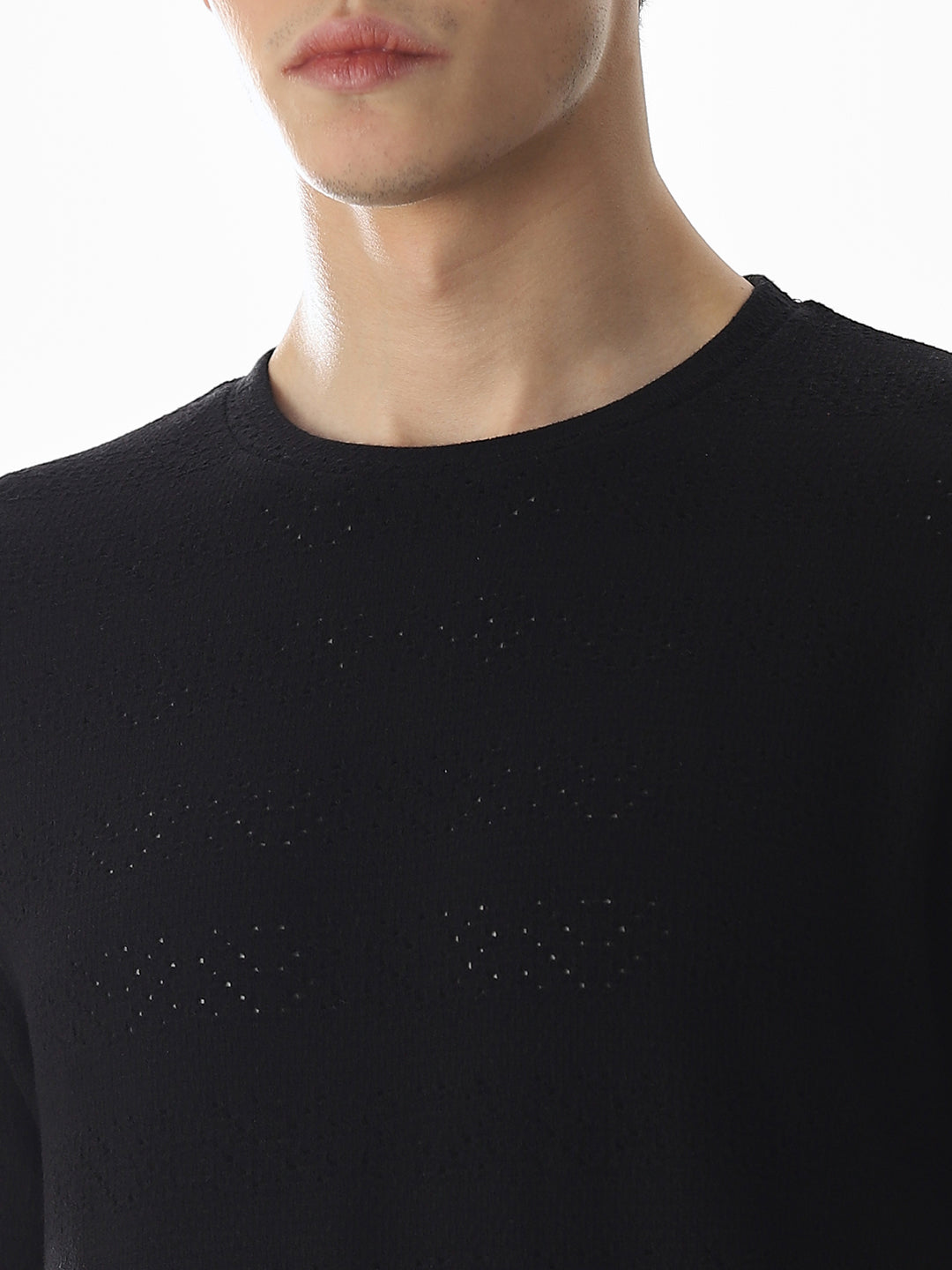Black Jacquard Crew Neck T-shirt