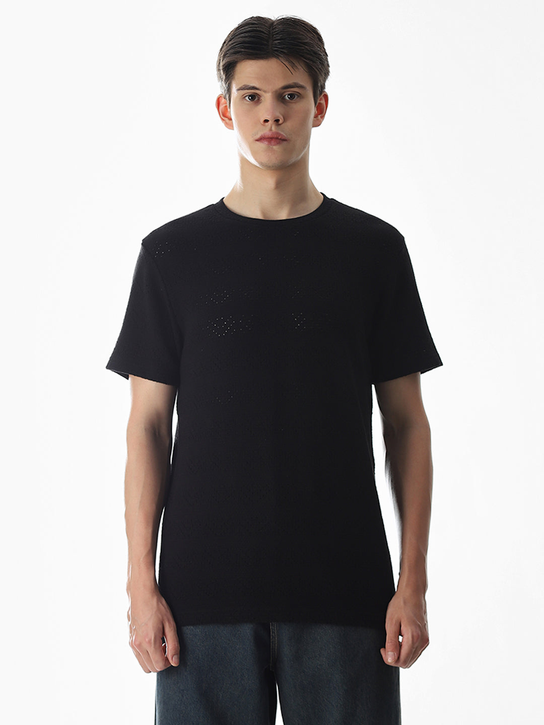 Black Jacquard Crew Neck T-shirt