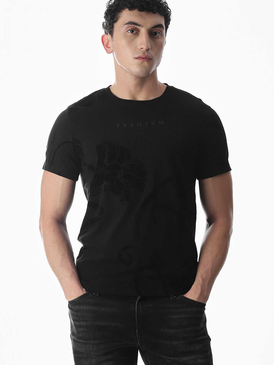 Flock Print Cotton T-shirt - S