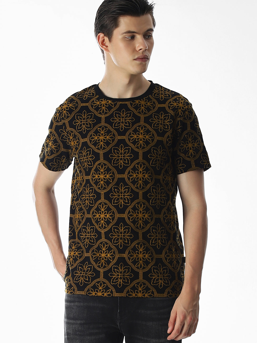 Black Embroidered Cotton T-shirt