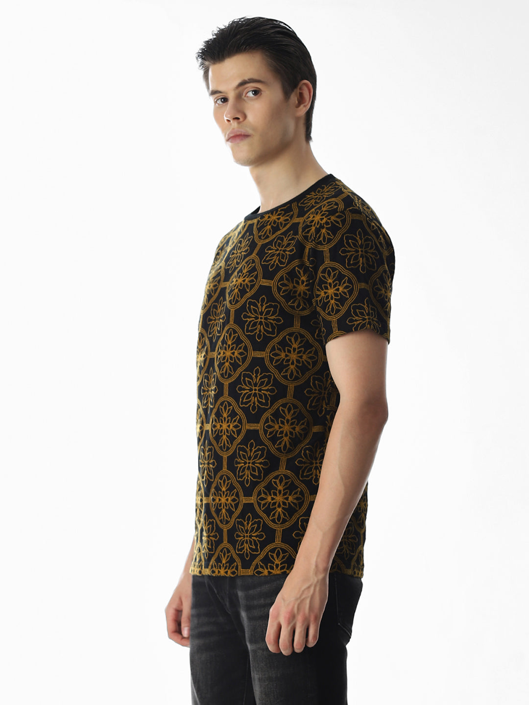 Black Embroidered Cotton T-shirt