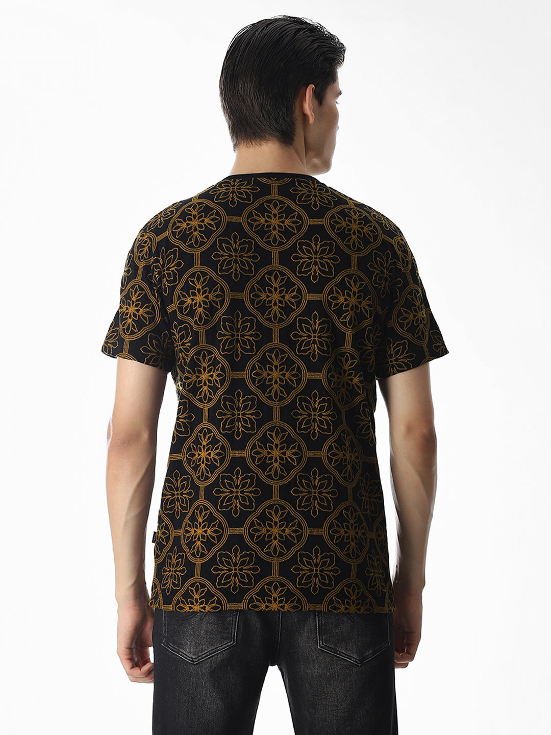 Black Embroidered Cotton T-shirt