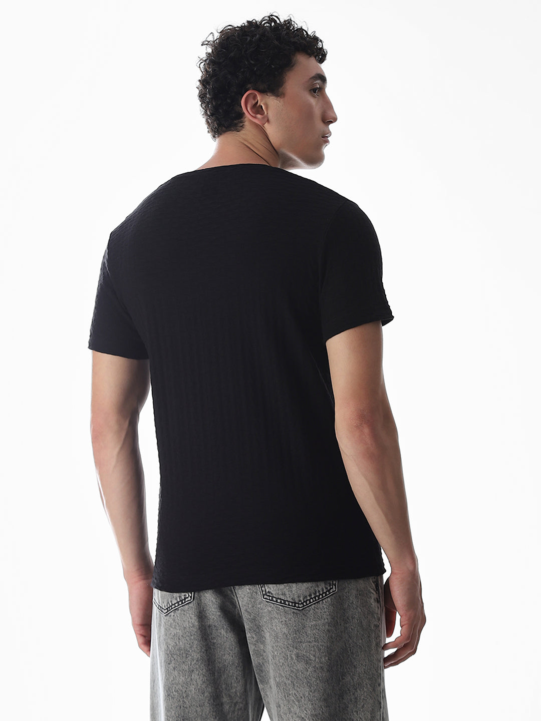Black Jacquard Crew Neck T-shirt