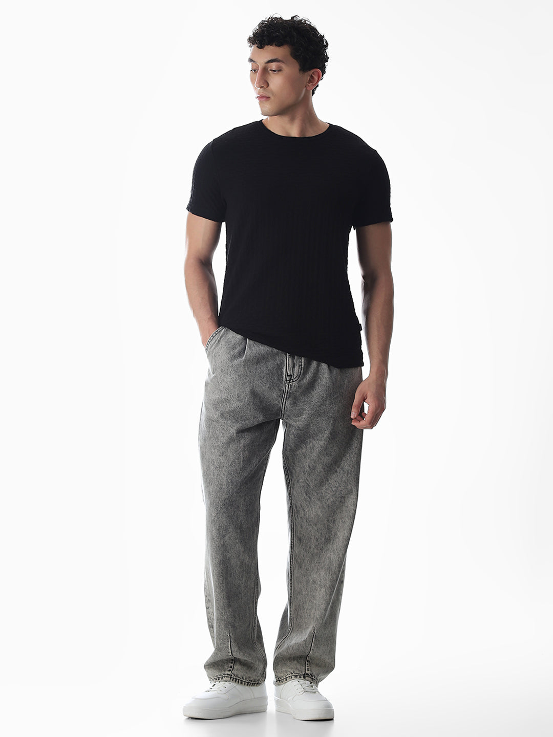 Black Jacquard Crew Neck T-shirt