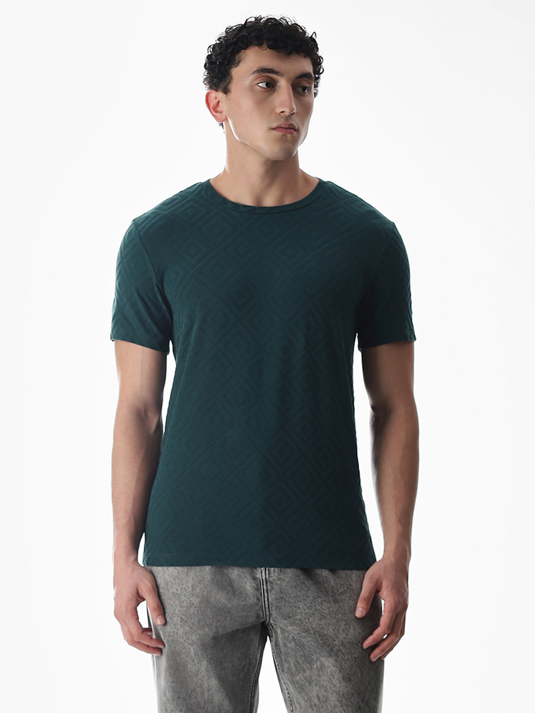 Green Jacquard Crew Neck T-shirt