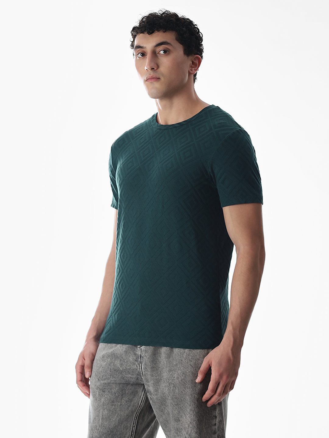 Green Jacquard Crew Neck T-shirt