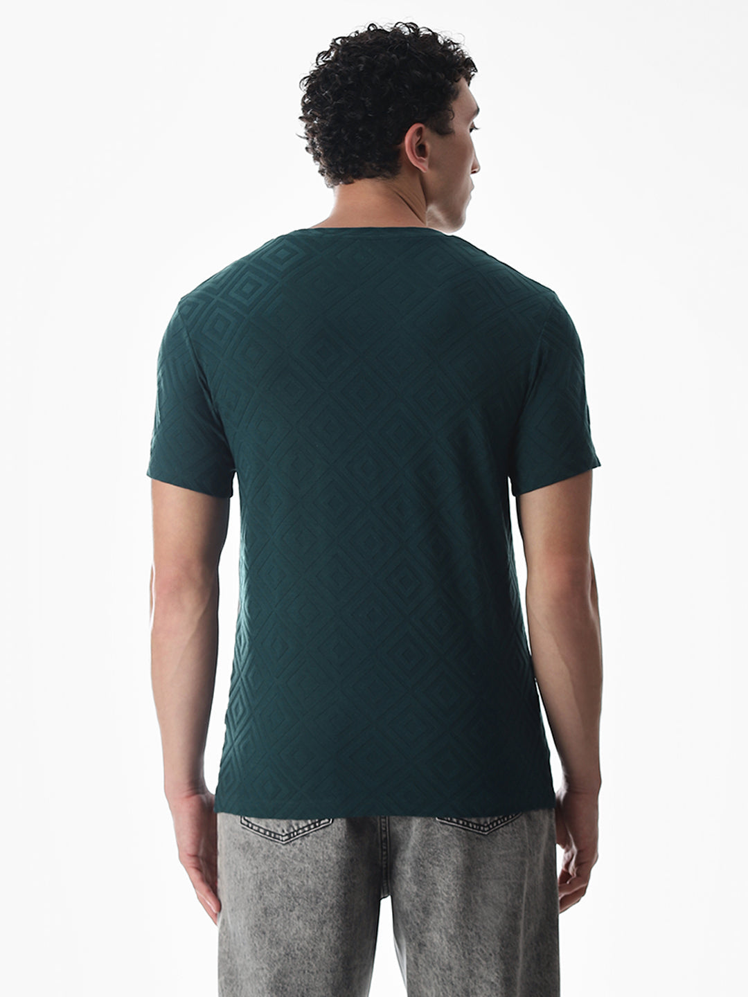 Green Jacquard Crew Neck T-shirt