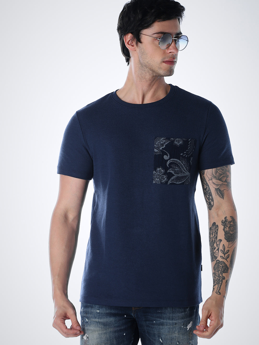 Jacquard Print Pocket T-shirt - M