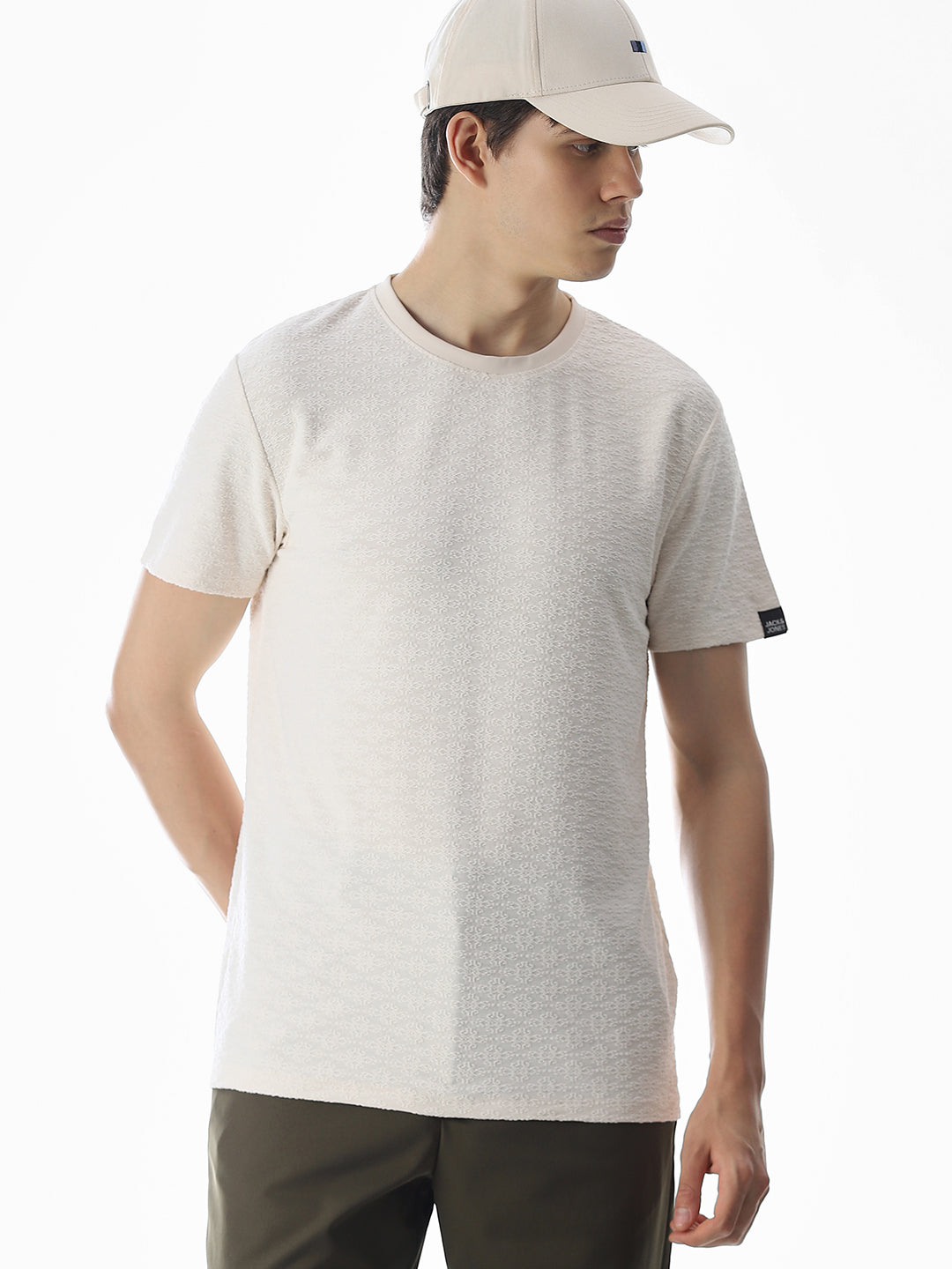 White Jacquard Crew Neck T-shirt - S
