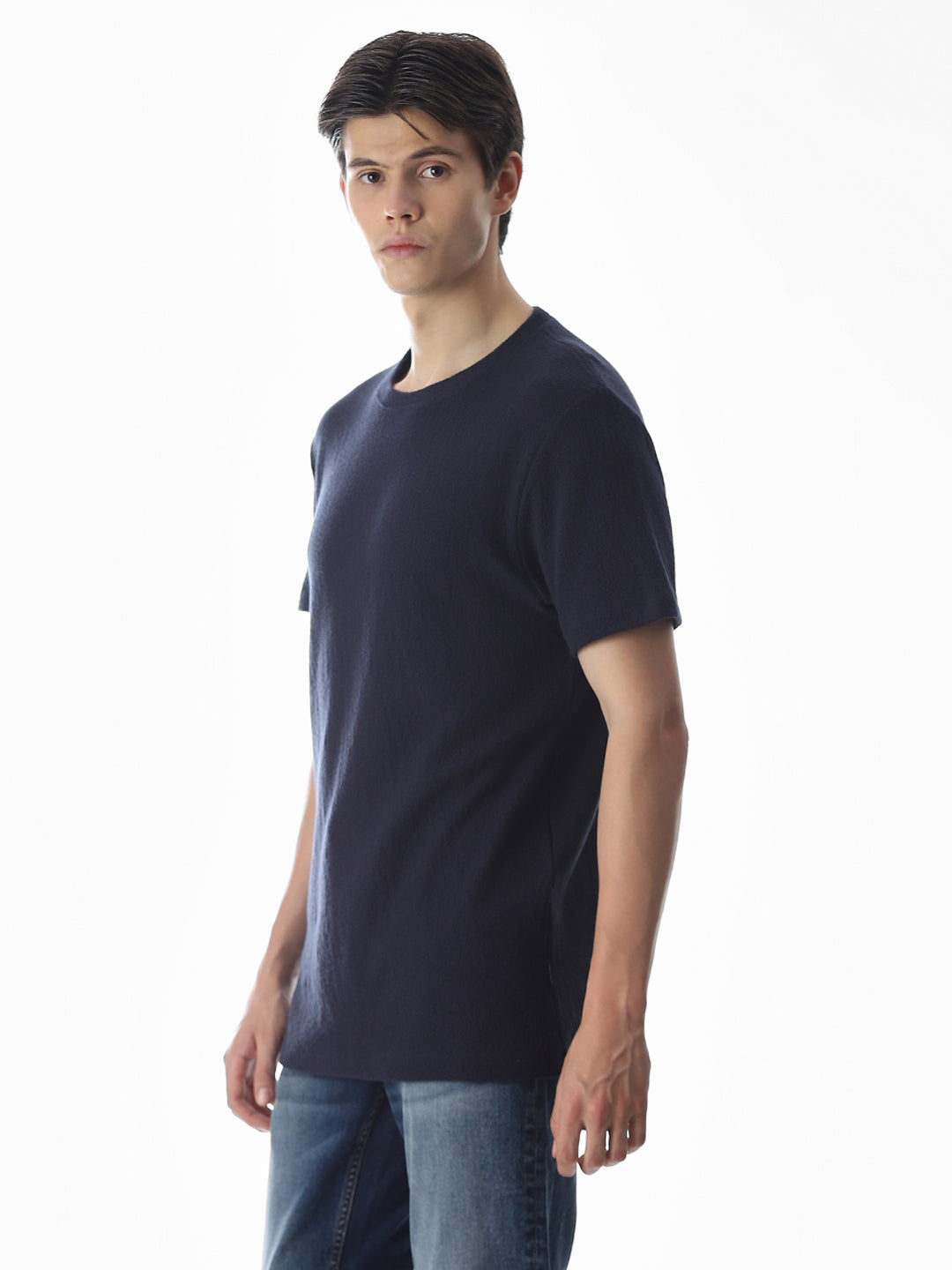 Navy Blue Cotton Crew Neck T-shirt