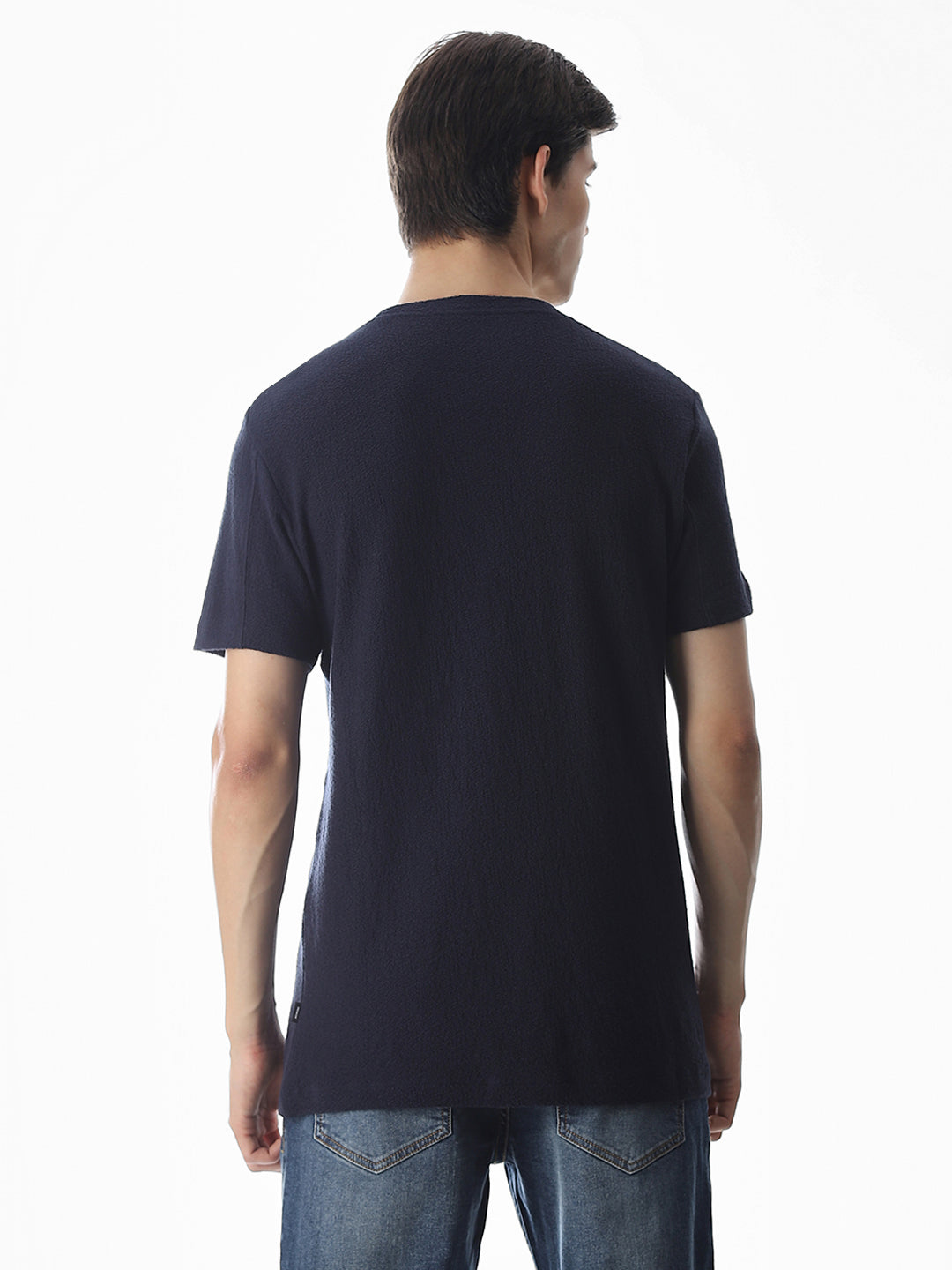 Navy Blue Cotton Crew Neck T-shirt