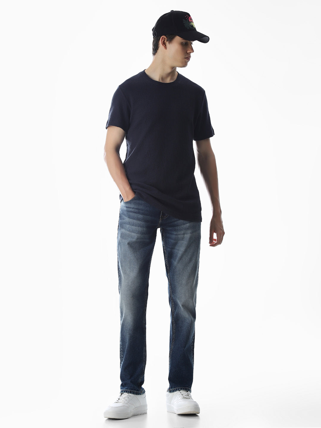 Navy Blue Cotton Crew Neck T-shirt