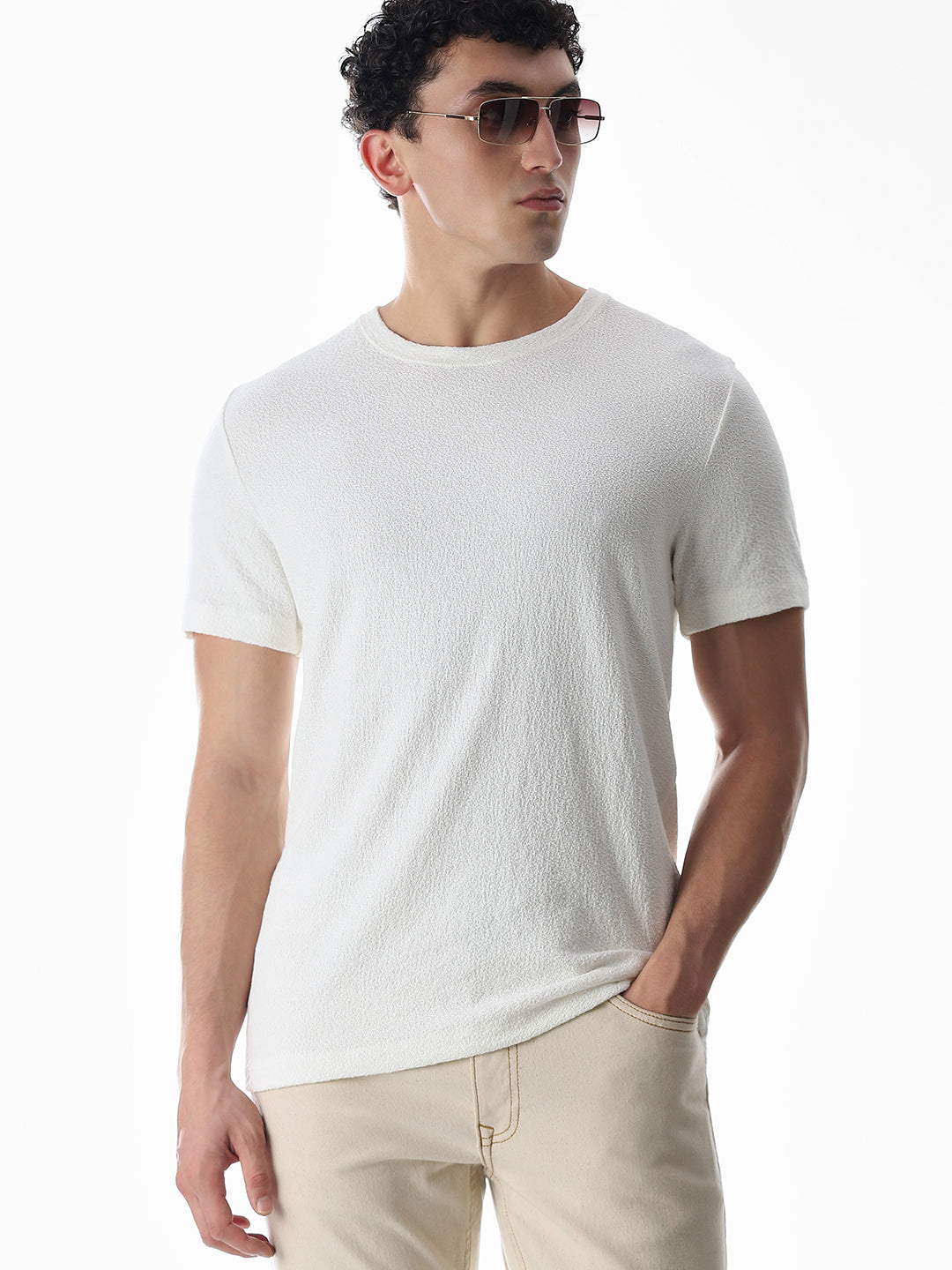 White Cotton Crew Neck T-shirt - S