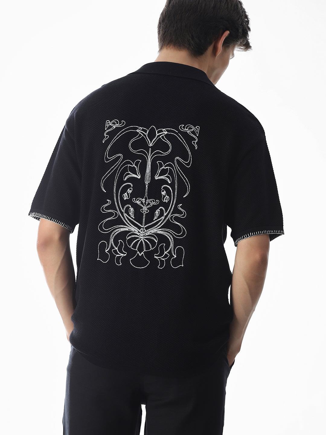 Black Embroidered Knitted Polo - S