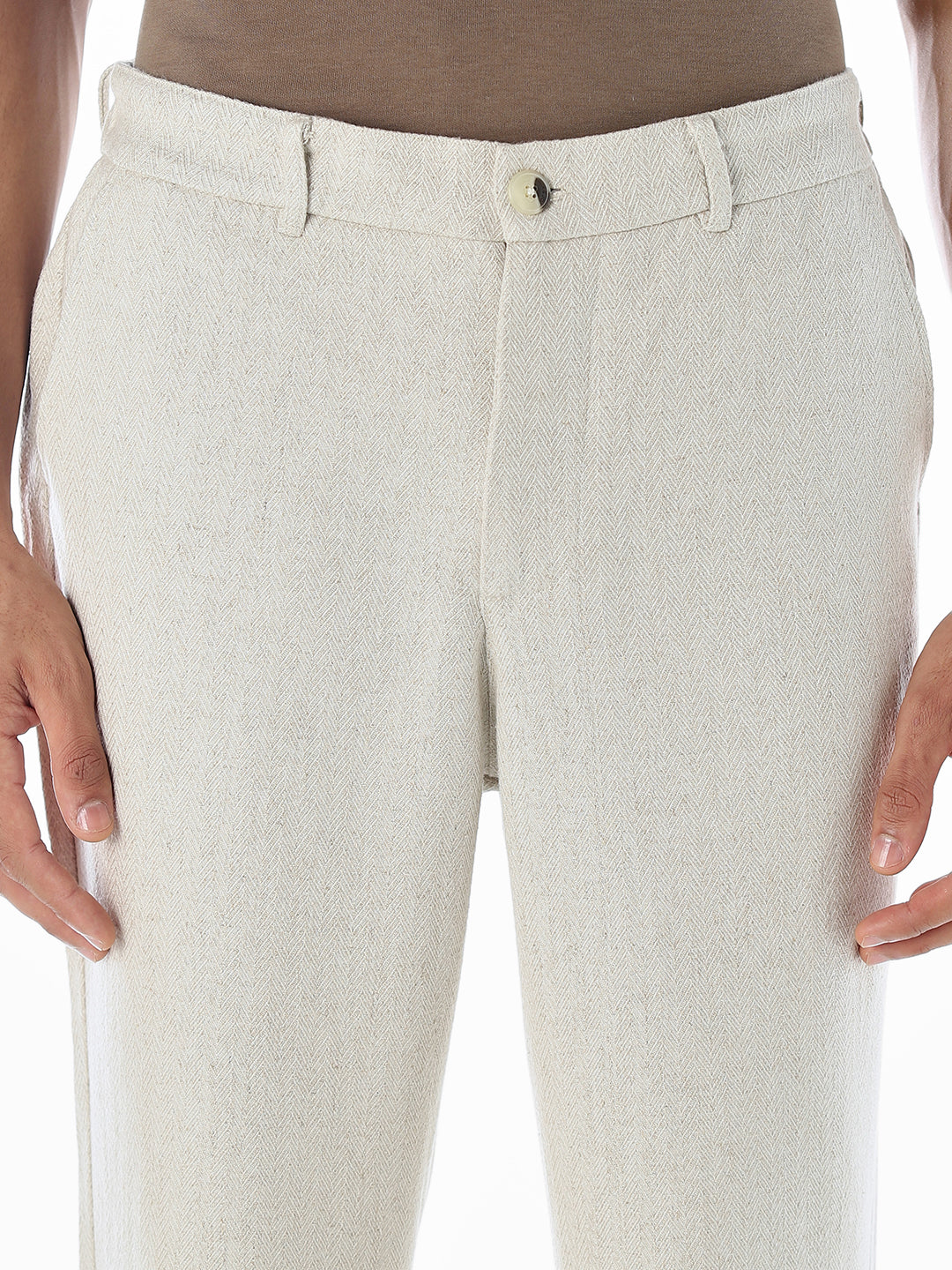 Beige Linen Blend Casual Pants