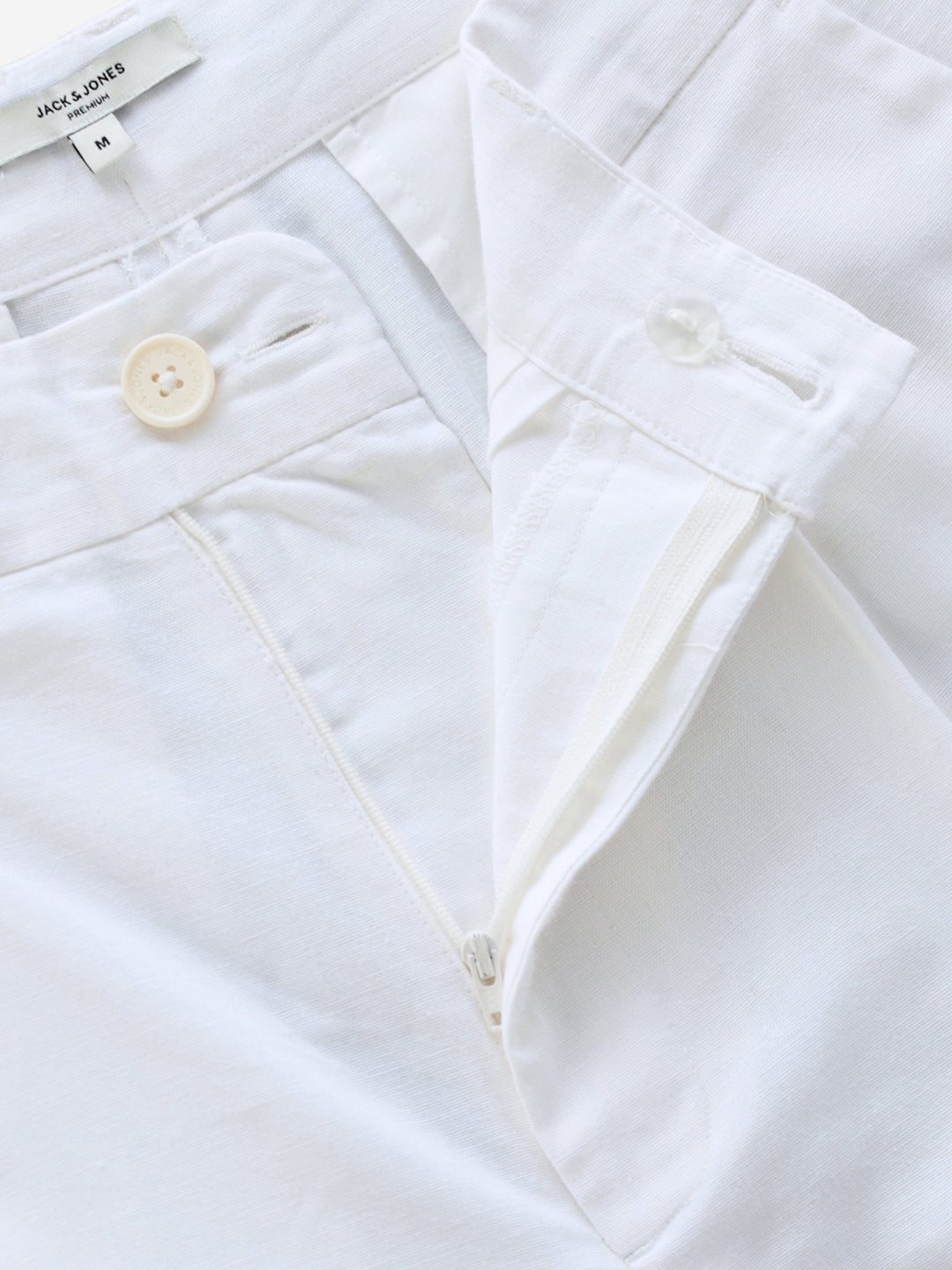 White Cotton-Flax Loose Fit Pants