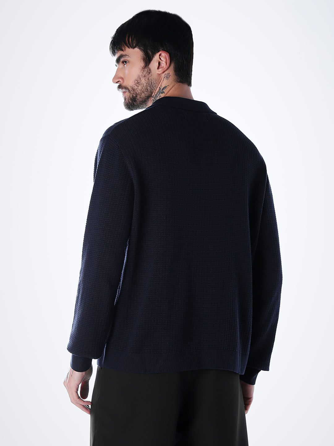 Structured Knitted Regular Fit Polo - Blue