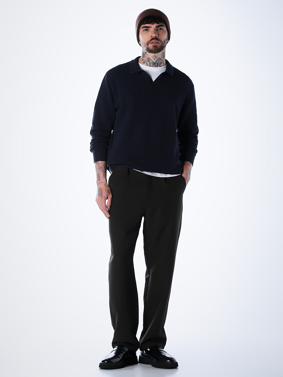 Structured Knitted Regular Fit Polo - Blue