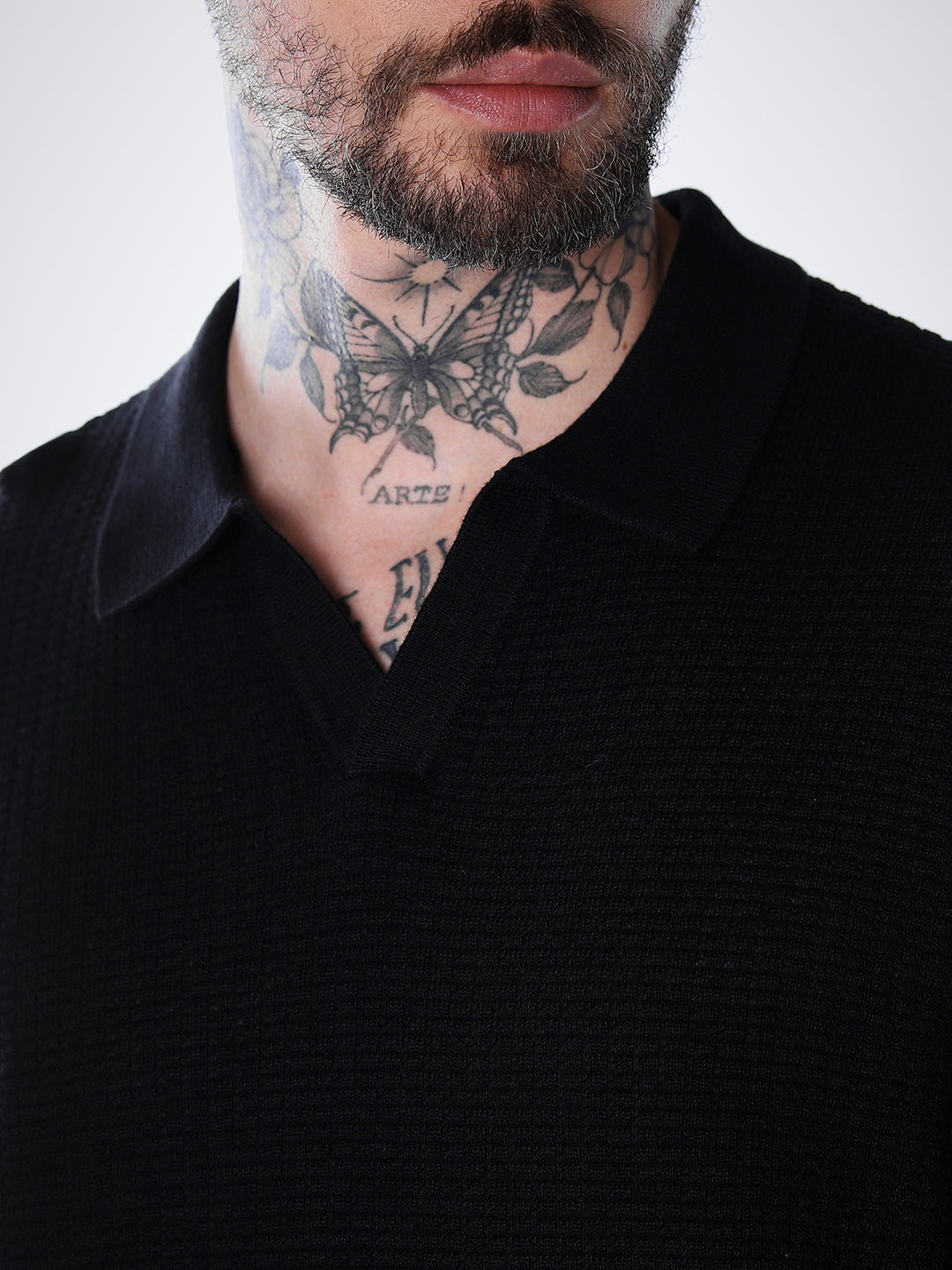 Structured Knitted Regular Fit Polo - Black
